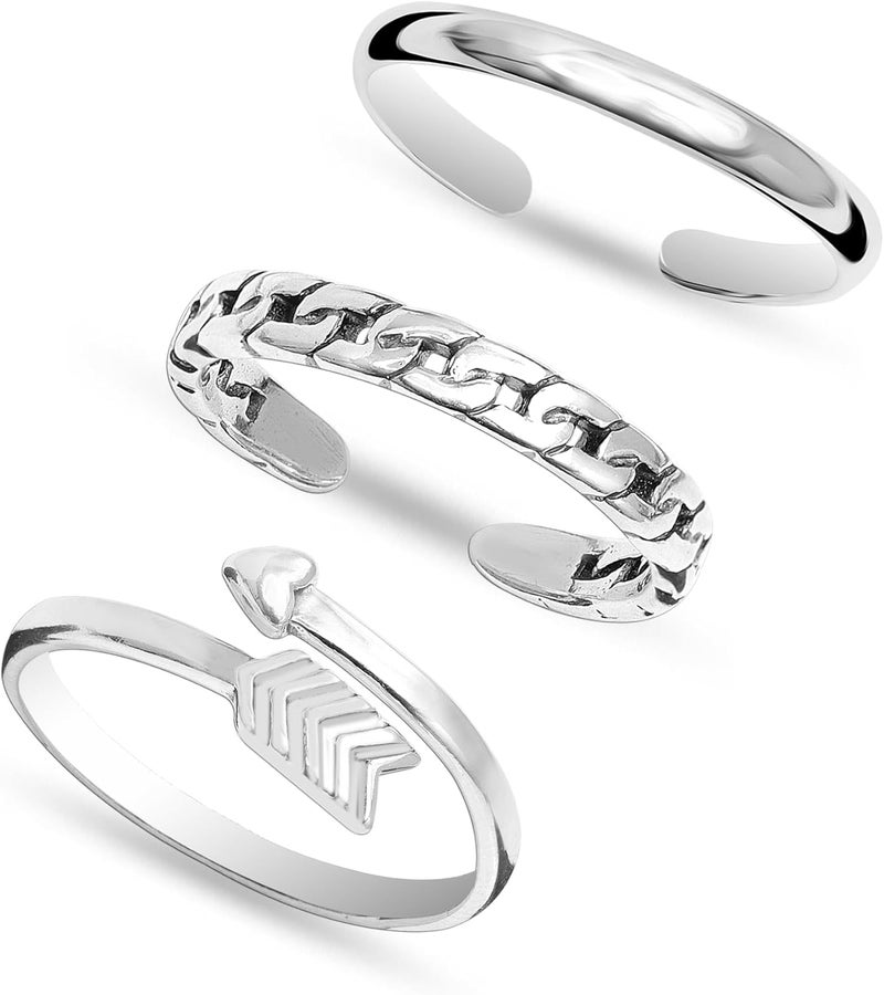 LeCalla 925 Sterling Silver Minimalist Toe Rings Set of Toe Ring Lightweight Simple Antique Open Adjustable Toe-Rings Beach Foot Jewelry Set for Women - Image 1